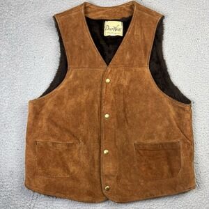 Vintage Deer Wear Genuine Leather Suede Vest Mens Brown Size 44 Lined